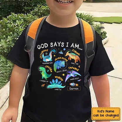 Gifts For Grandson Space Dinosaur God Say I Am ...T Shirt For Kids