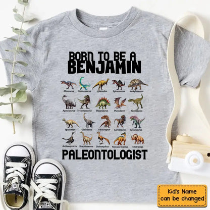 Gift For Grandson/Granddaughter Born To Be A Paleontologist - Personalized Name Dinosaur Kids T-Shirt