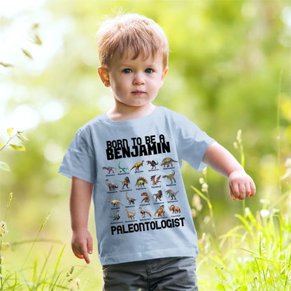 Gift For Grandson/Granddaughter Born To Be A Paleontologist - Personalized Name Dinosaur Kids T-Shirt