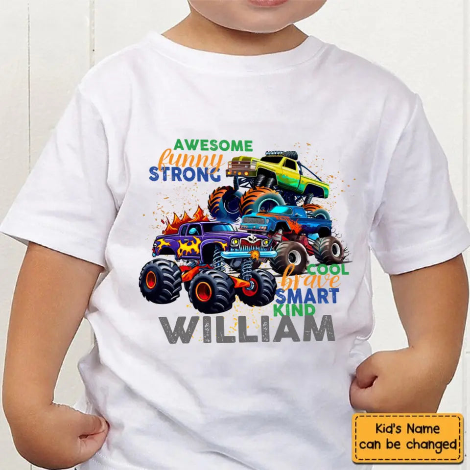 Monster Truck Custom T-shirt Cadeau pour les enfants, Cadeau personnalisé pour tout-petit garçon