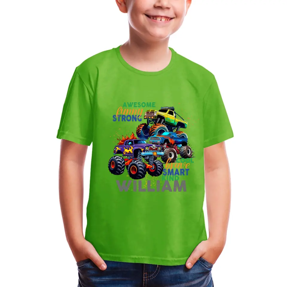 Monster Truck Custom T-shirt Cadeau pour les enfants, Cadeau personnalisé pour tout-petit garçon