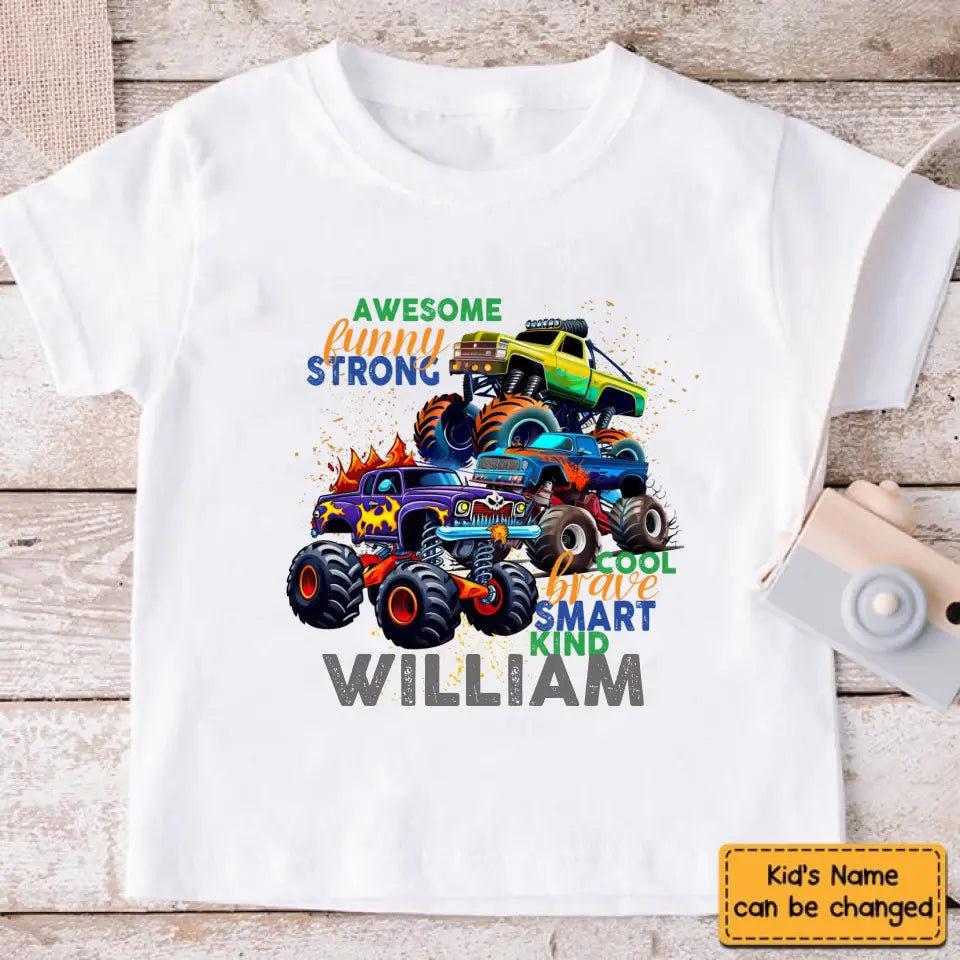 Monster Truck Custom T-shirt Cadeau pour les enfants, Cadeau personnalisé pour tout-petit garçon