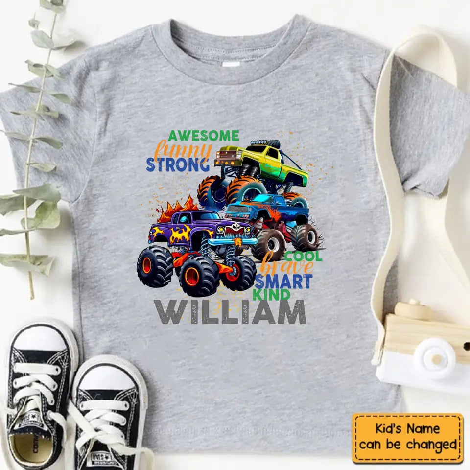 Monster Truck Custom T-shirt Cadeau pour les enfants, Cadeau personnalisé pour tout-petit garçon