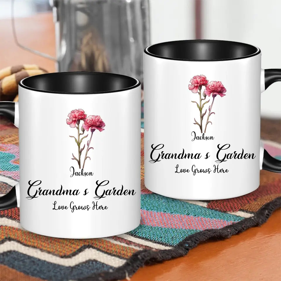 Grandma's Garden Birth Flowers - Personalized Accent Mug Gift For Grandma, Mommy