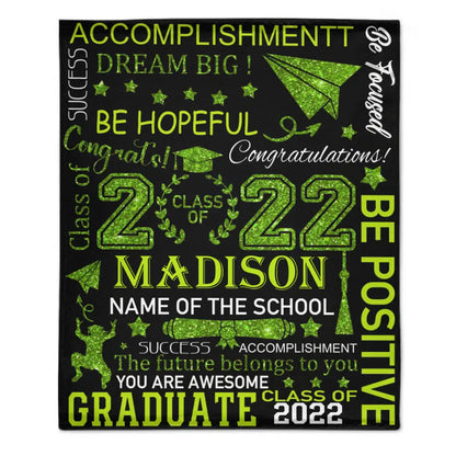 Personalized Custom Graduation Blanket 2024, Congrats Graduate Class of 2024 Gold Throw Blanket for Boys Girls Senior High School College University Graduate