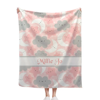 Personalized Pink Blue Moon Stars Clouds Baby Blanket