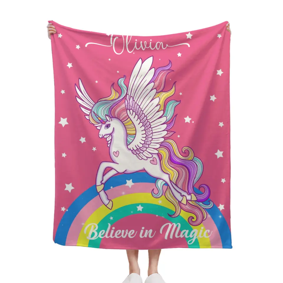 Couverture cadeaux licorne - Couverture personnalisée avec nom d'étoiles arc-en-ciel