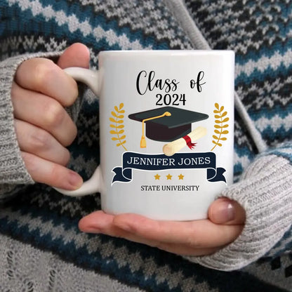 Personalized Graduation Gift Mug With Bachelor Cap, Class of 2024