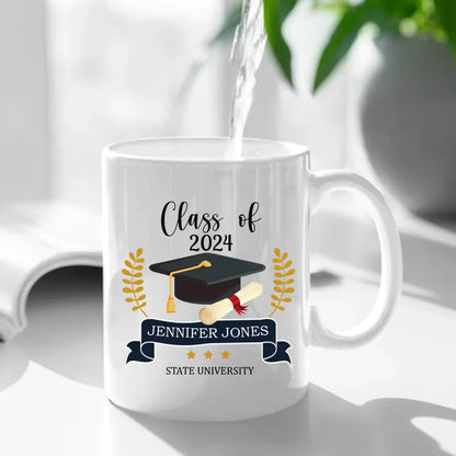 Personalized Graduation Gift Mug With Bachelor Cap, Class of 2024