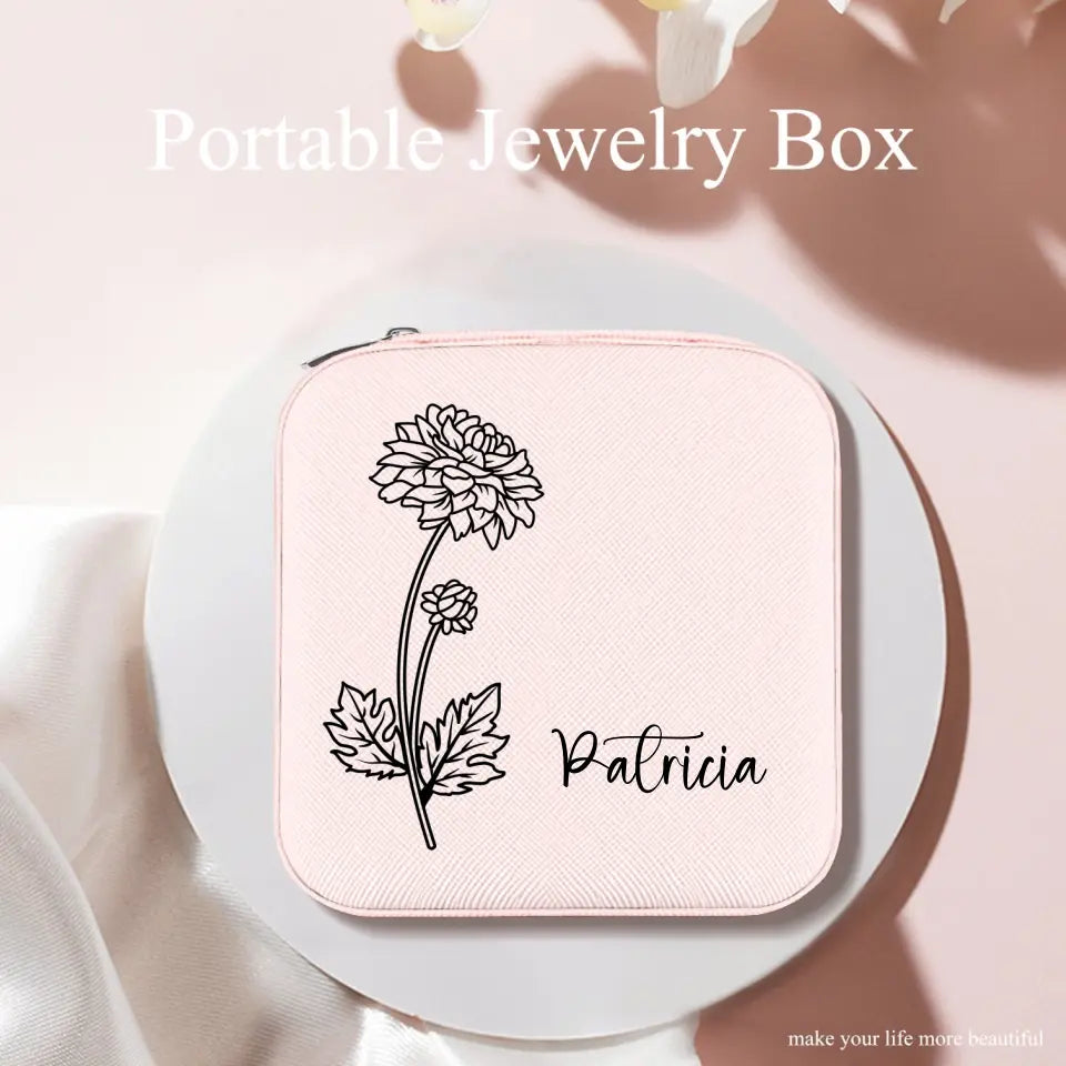 Custom Jewelry Organizer Box With Name And Birth Flower Month - Birthday Gifts for Women, Mom