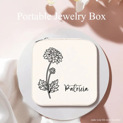 Custom Jewelry Organizer Box With Name And Birth Flower Month - Birthday Gifts for Women, Mom