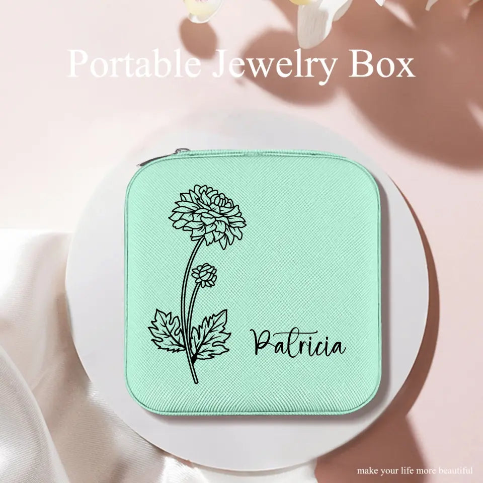 Custom Jewelry Organizer Box With Name And Birth Flower Month - Birthday Gifts for Women, Mom