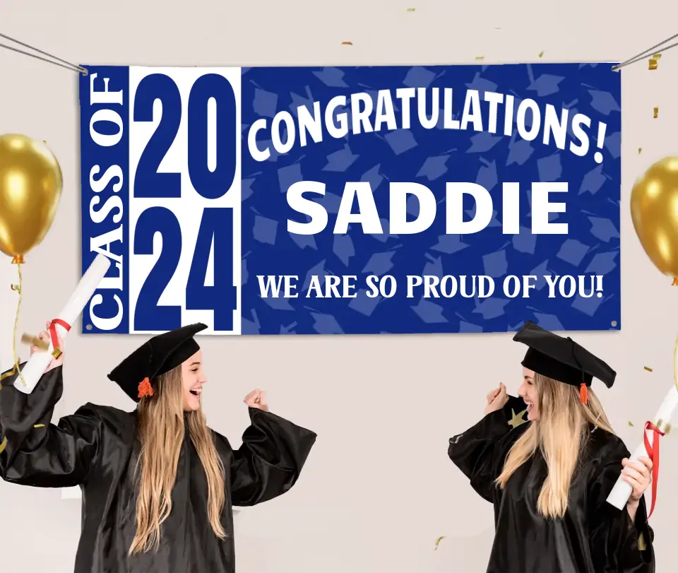 Bannière de remise de diplôme personnalisée de la classe 2024 - Décoration de fête de remise de diplôme