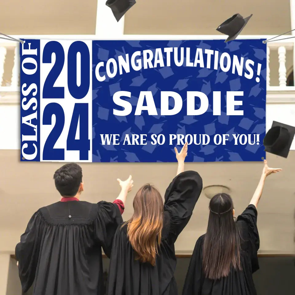 Bannière de remise de diplôme personnalisée de la classe 2024 - Décoration de fête de remise de diplôme