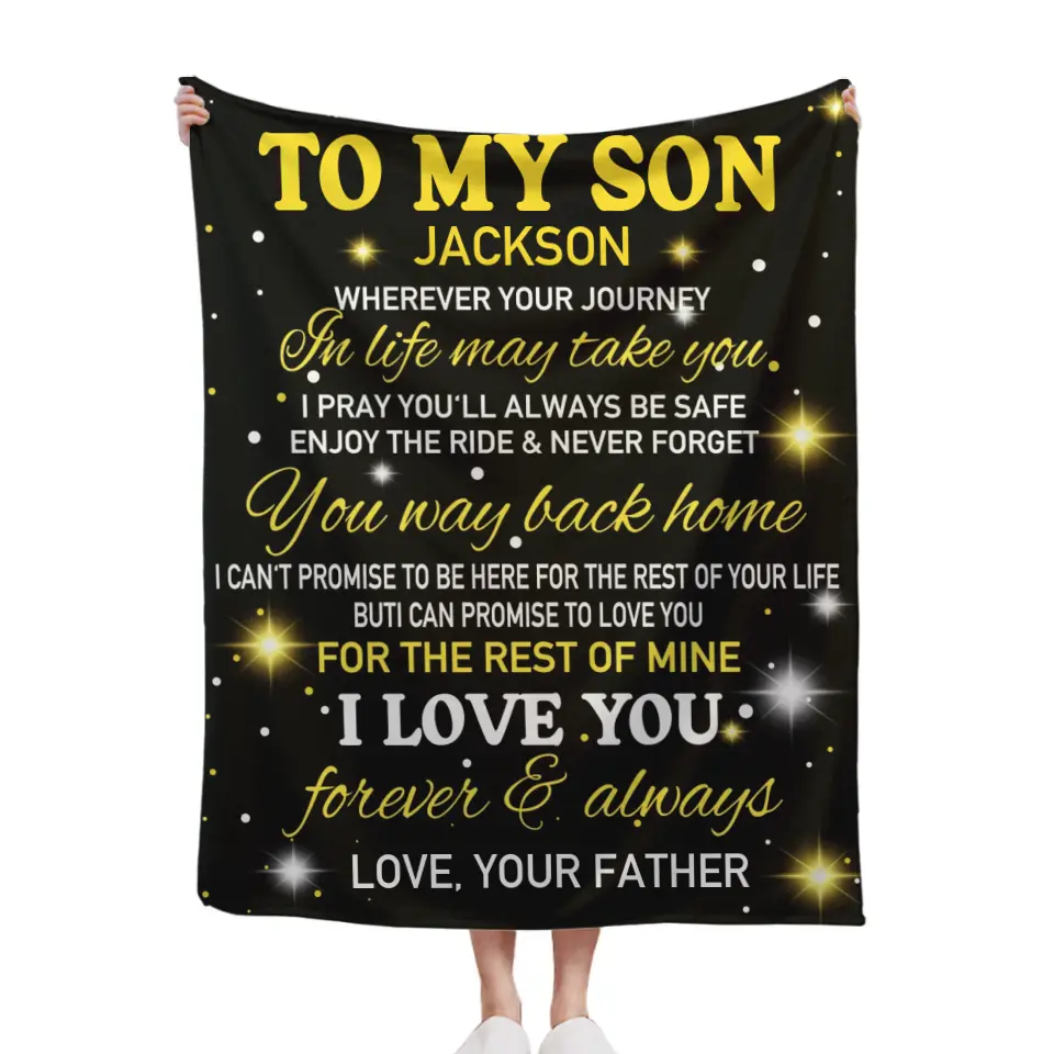 Custom to My Son Blanket from Mom or Dad, Personalized Name Gift Blanket for Boys