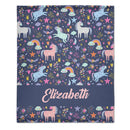 Personalized Custom Name Blanket - Clouds Raindrops Rainbow Stars Unicorn
