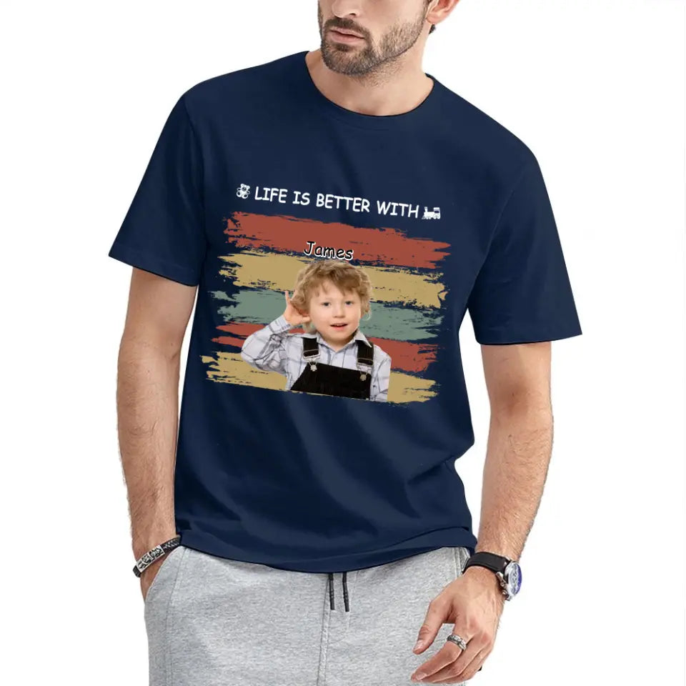 Personalized Custom Photo Unisex T-shirt - Life Is Better With Grandkids Pet