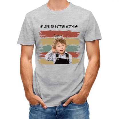 Personalized Custom Photo Unisex T-shirt - Life Is Better With Grandkids Pet