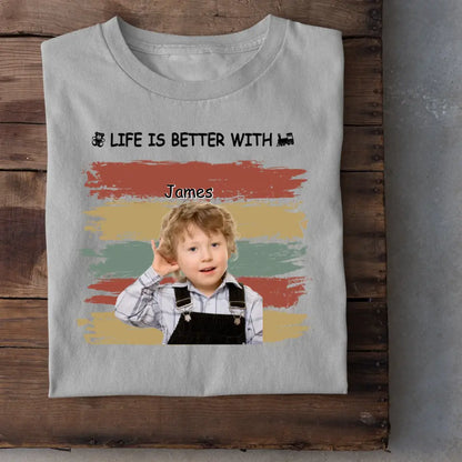 Personalized Custom Photo Unisex T-shirt - Life Is Better With Grandkids Pet