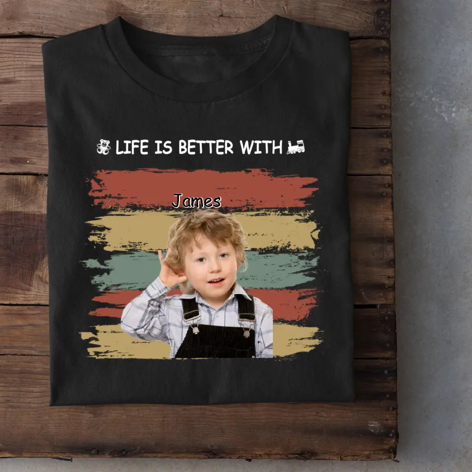 Personalized Custom Photo Unisex T-shirt - Life Is Better With Grandkids Pet