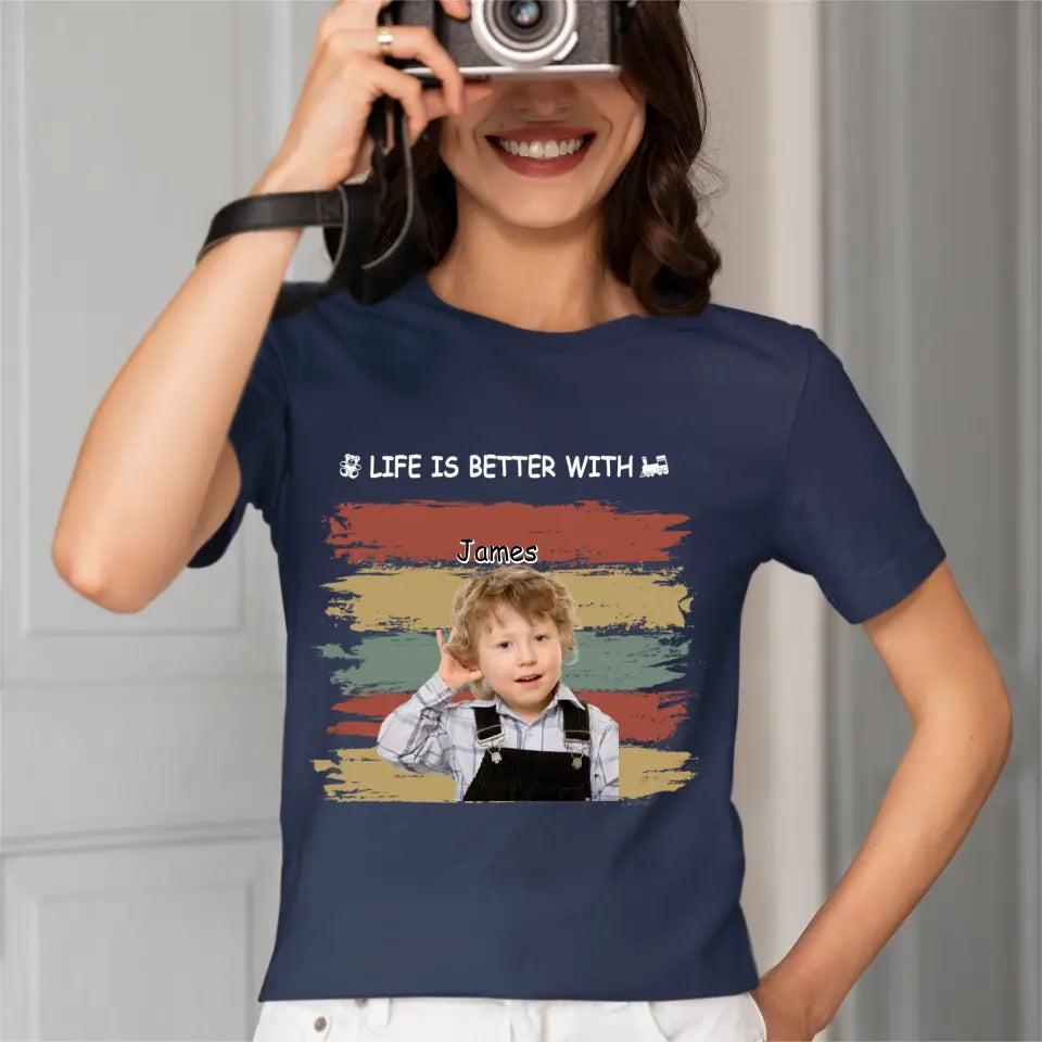 Personalized Custom Photo Unisex T-shirt - Life Is Better With Grandkids Pet