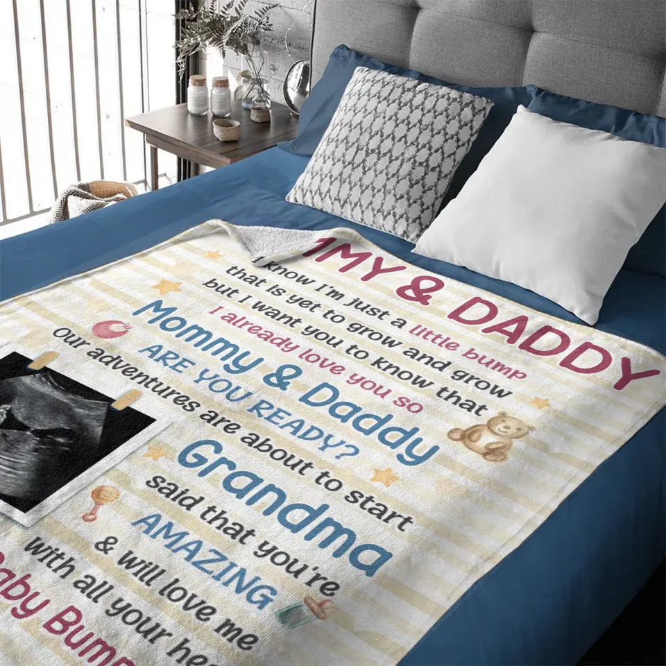 Custom Photo Mommy Daddy Are You Ready - Family Personalized Custom Blanket - Baby Shower Gift, Gift For First Mom, First Dad