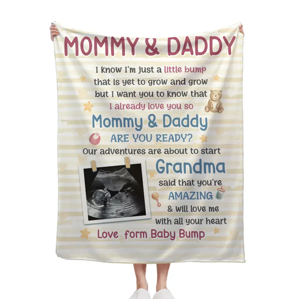 Custom Photo Mommy Daddy Are You Ready - Family Personalized Custom Blanket - Baby Shower Gift, Gift For First Mom, First Dad