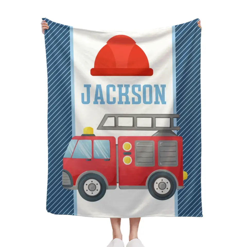 Couverture de camion de pompier personnalisée avec nom personnalisé pour garçons, filles, enfants, bébés