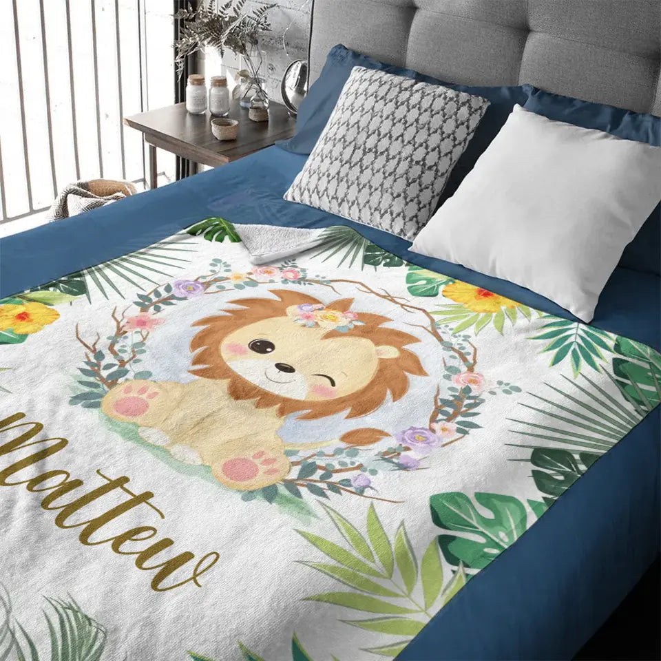 Lionceau personnalisé portant des couvertures à fleurs pour filles et garçons – Cadeaux personnalisés pour bébé avec nom