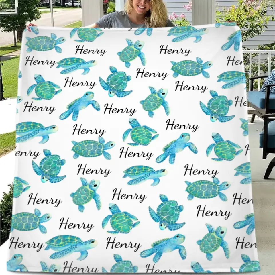 Couverture personnalisée avec tortue, couverture de nom de bébé personnalisée pour fille garçon