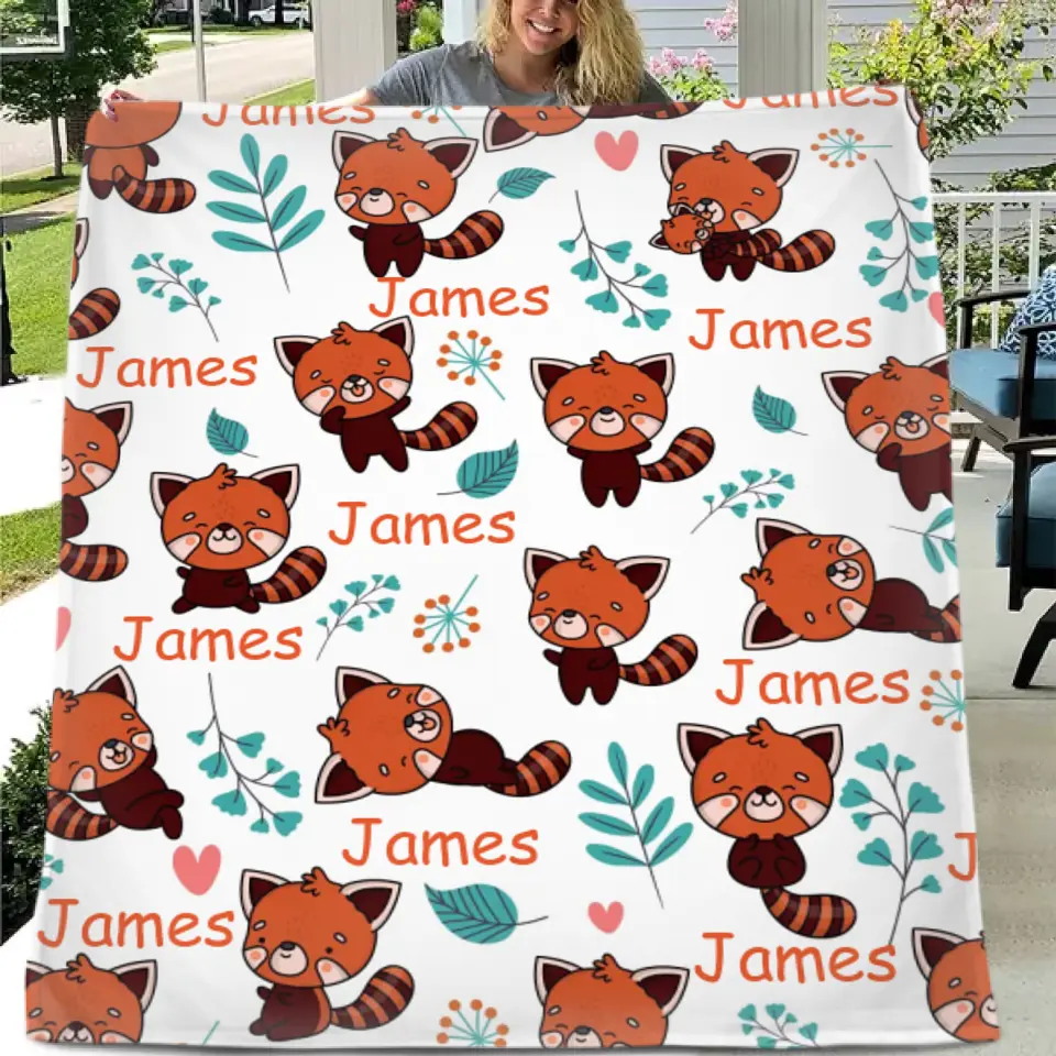 Couverture personnalisée avec nom de bébé Panda rouge pour fille et garçon