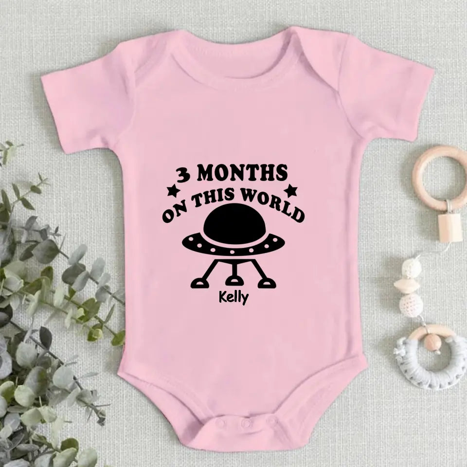 Cute Spaceship Baby Onesie - Three Months On This World