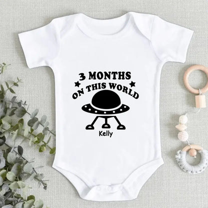 Cute Spaceship Baby Onesie - Three Months On This World