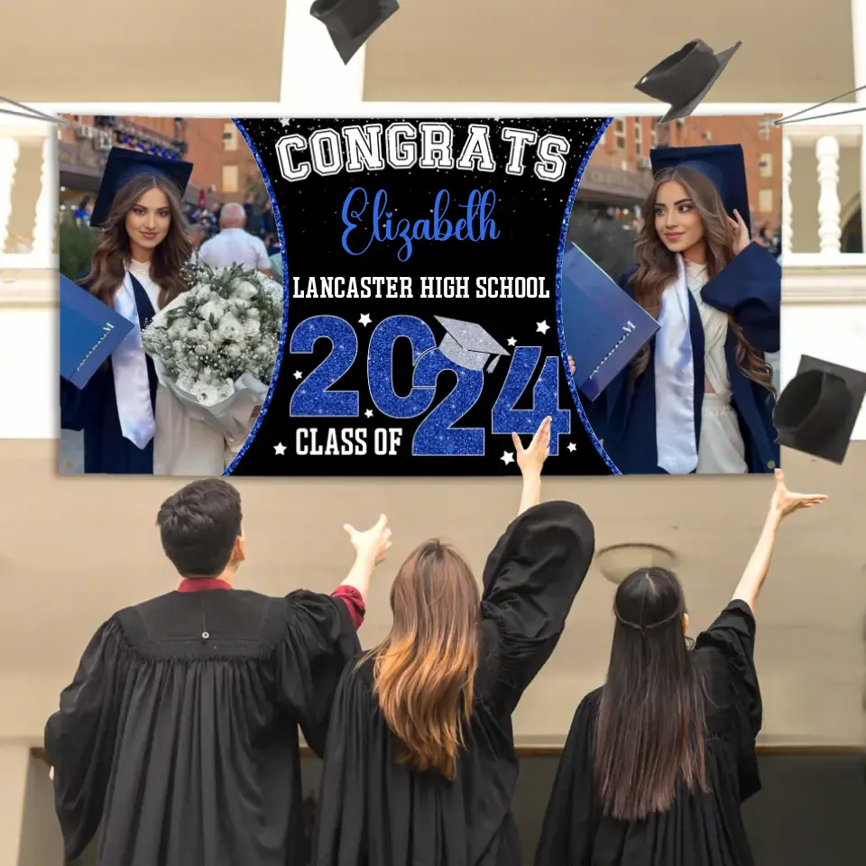 Personalized Custom 2 Photos Banner - Congrats Class of 2024 Graduation Decor Gift