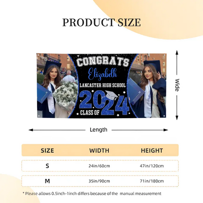 Personalized Custom 2 Photos Banner - Congrats Class of 2024 Graduation Decor Gift