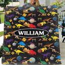 Construction Trucks Planet Dinosaurs in Space Blanket
