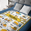 Construction Trucks Blanket - Custom Name Blanket for kids who love trucks and construction