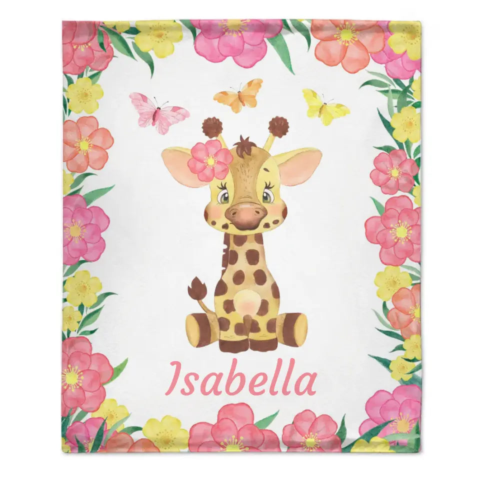Personalized Adorable Deer Flower Edge Baby Blanket With Name