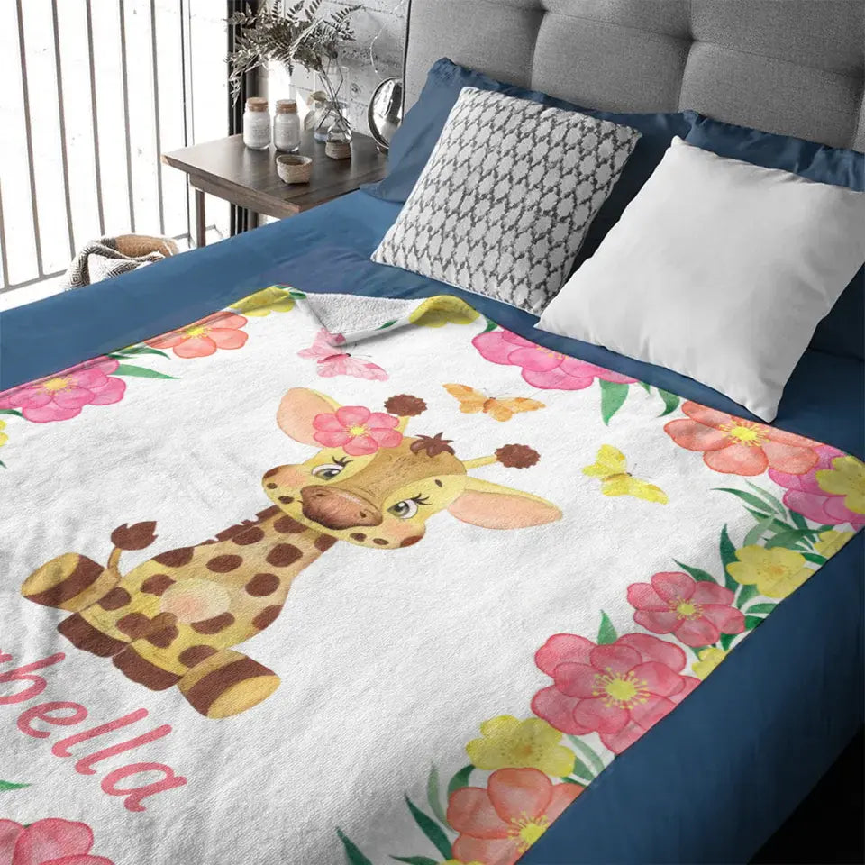 Couverture personnalisée pour bébé avec bord de fleur de cerf adorable avec nom