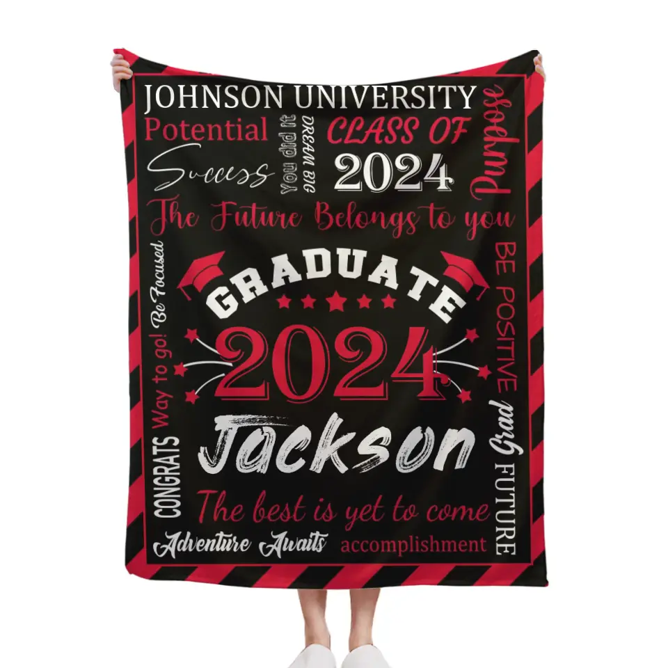 Free shipping✈️Personalized Gift Blanket Custom Class of 2024 Graduation Blankets with Name School - The Best Is Yet To Come, Adventure Awaits