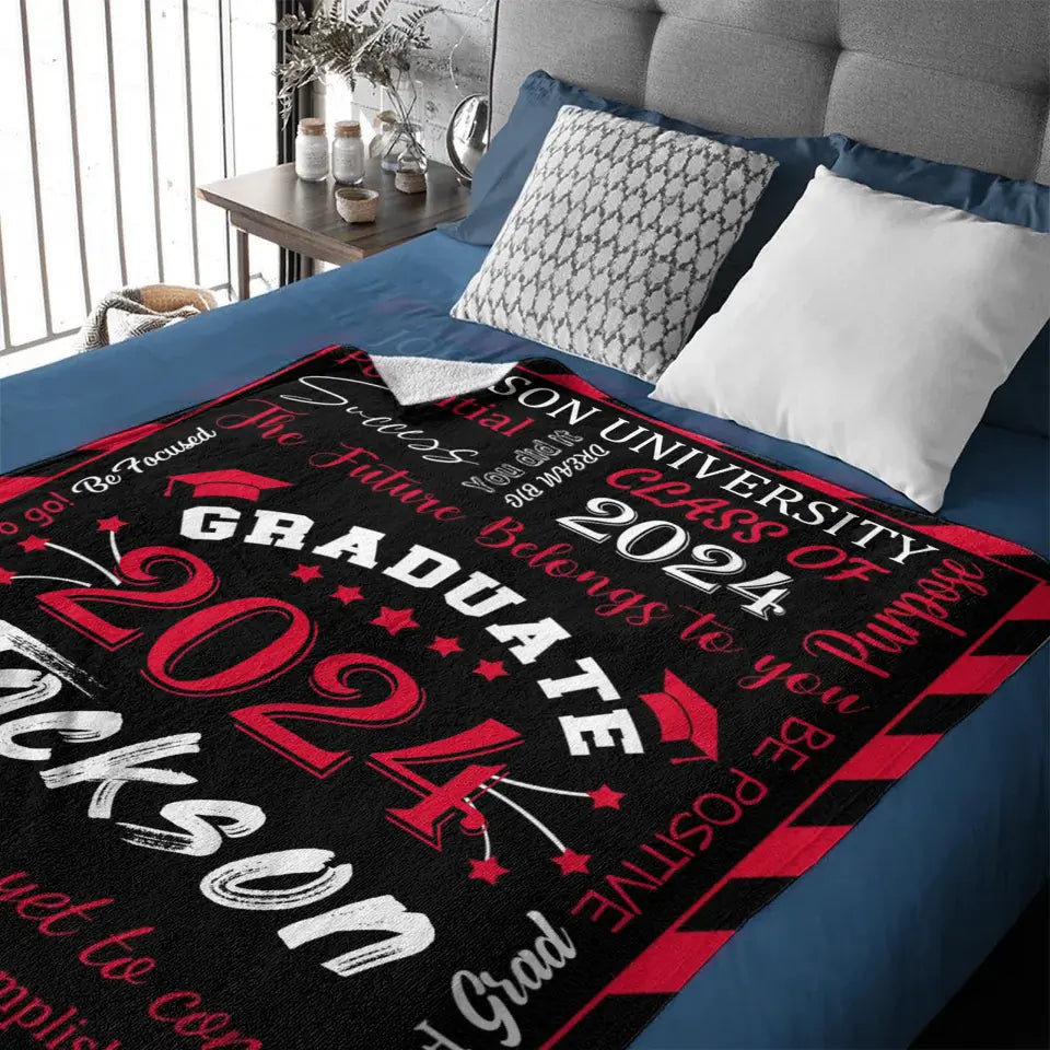 Free shipping✈️Personalized Gift Blanket Custom Class of 2024 Graduation Blankets with Name School - The Best Is Yet To Come, Adventure Awaits