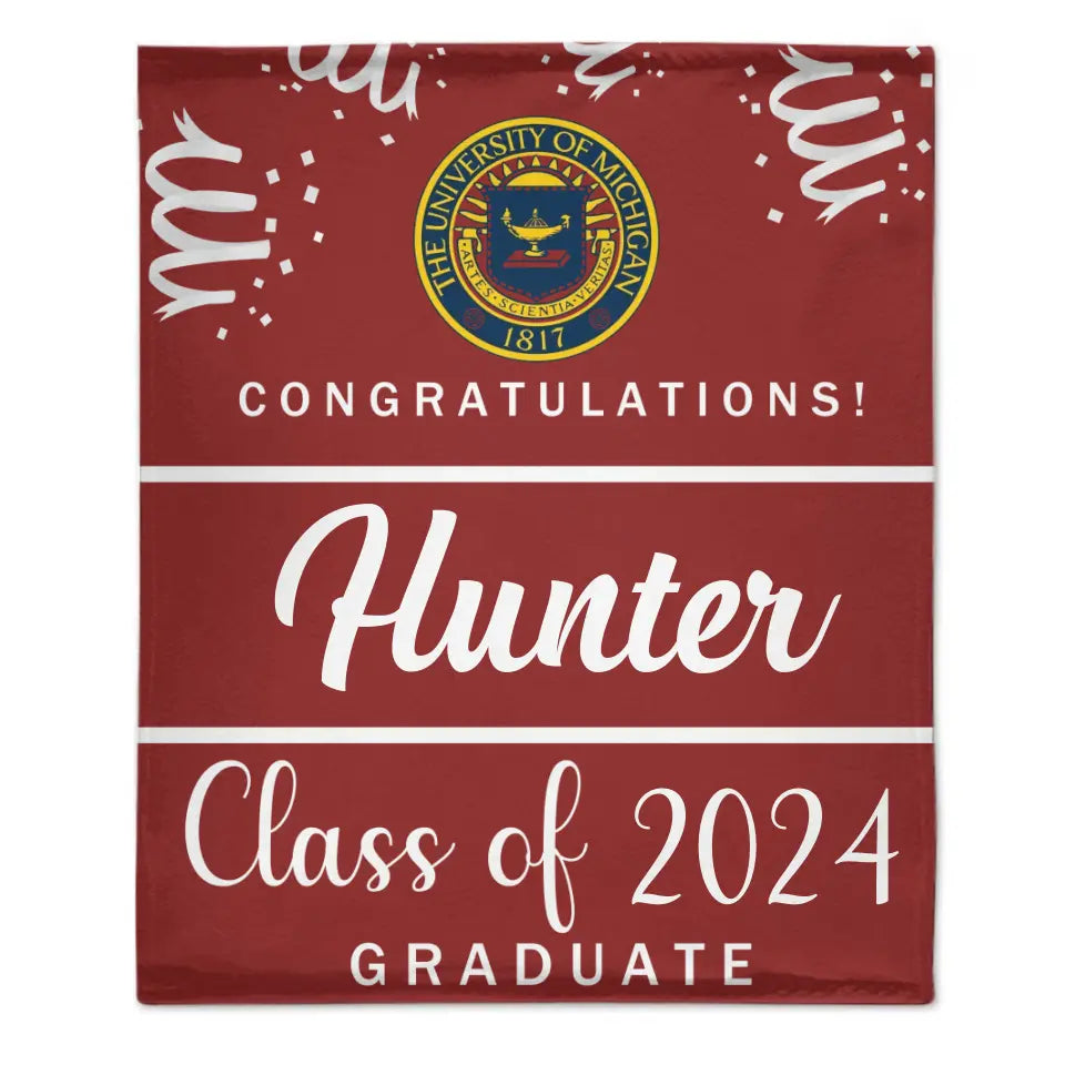 Custom Graduation School Logo Blanket, College Class of 2024