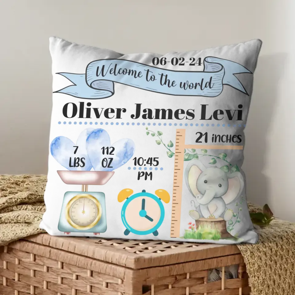 Baby Birth Information Statistics Pillow - Welcome To The World