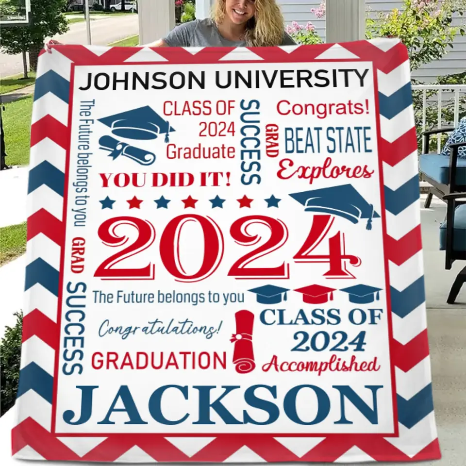 Personalized Envelope Pattern Graduation Blanket - Graduation Gift Class of 2024