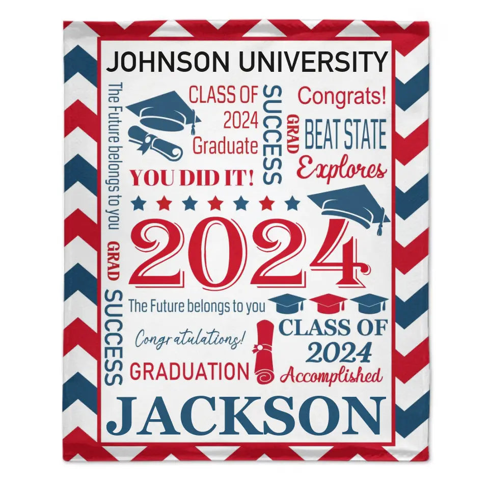 Personalized Envelope Pattern Graduation Blanket - Graduation Gift Class of 2024