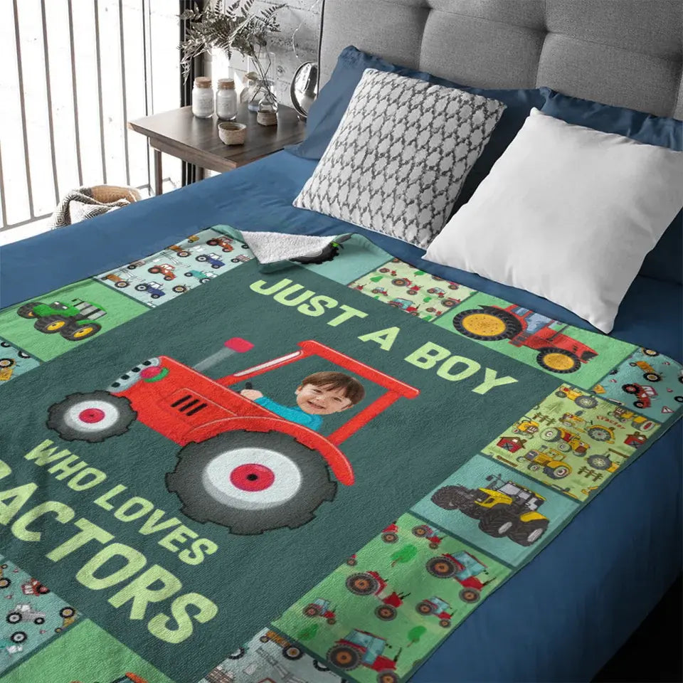 Personalized Custom Photo Blanket - Just A kid Who Loves Tractors