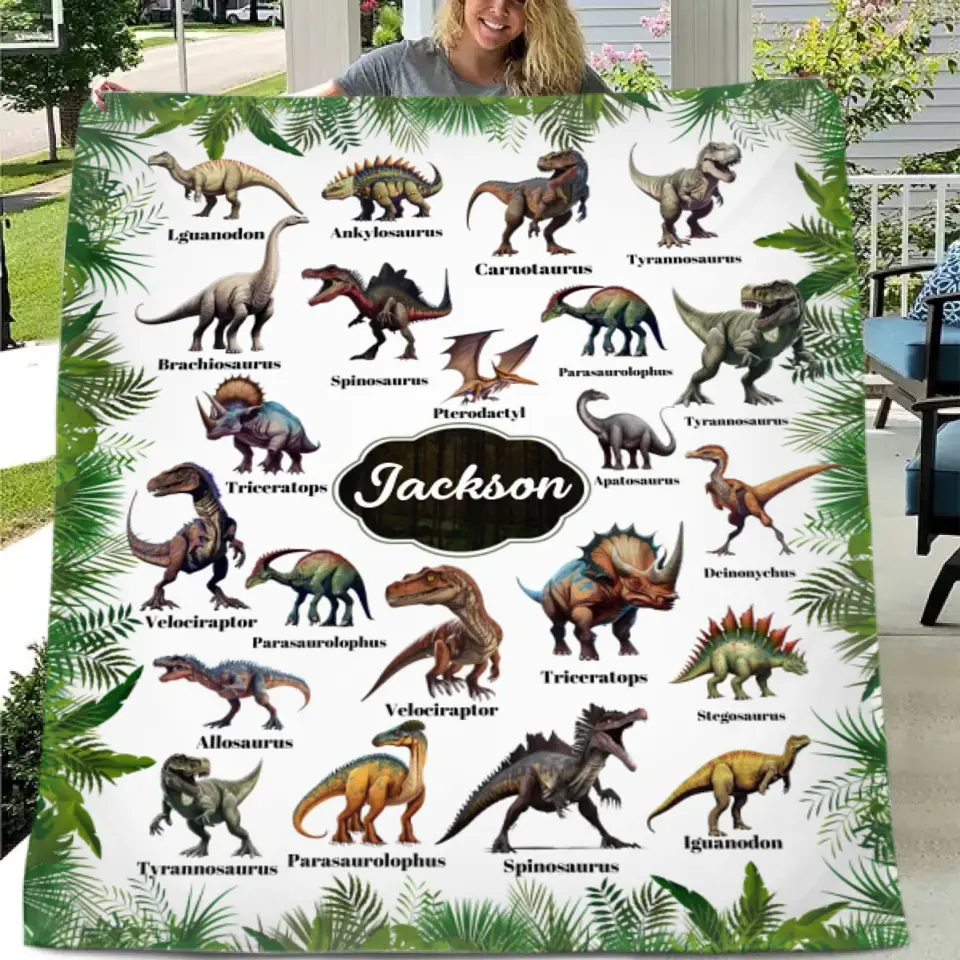 Couverture personnalisée de dinosaure à bordure de feuille