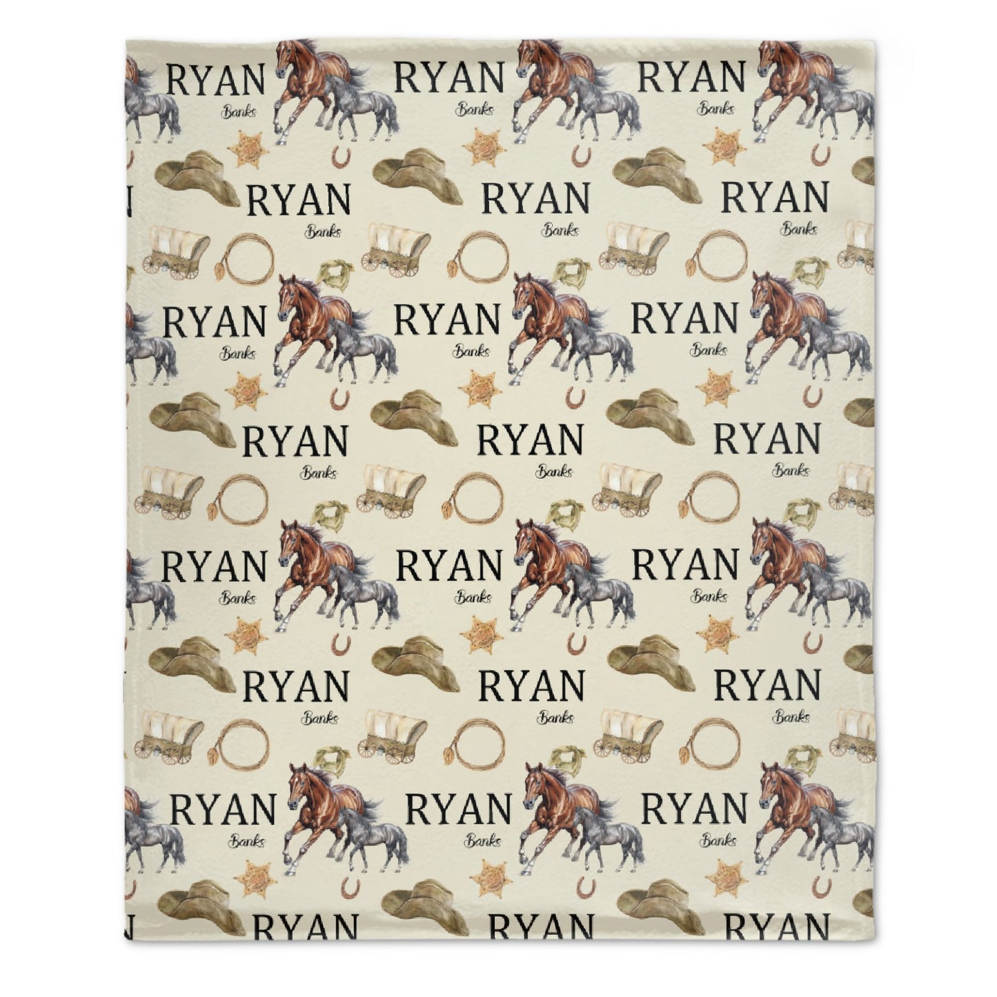 Free Shipping✈️Cowboy Swaddle Baby Blanket - Personalized Name Swaddle Blanket - Cowboy Ranch Baby Blanket