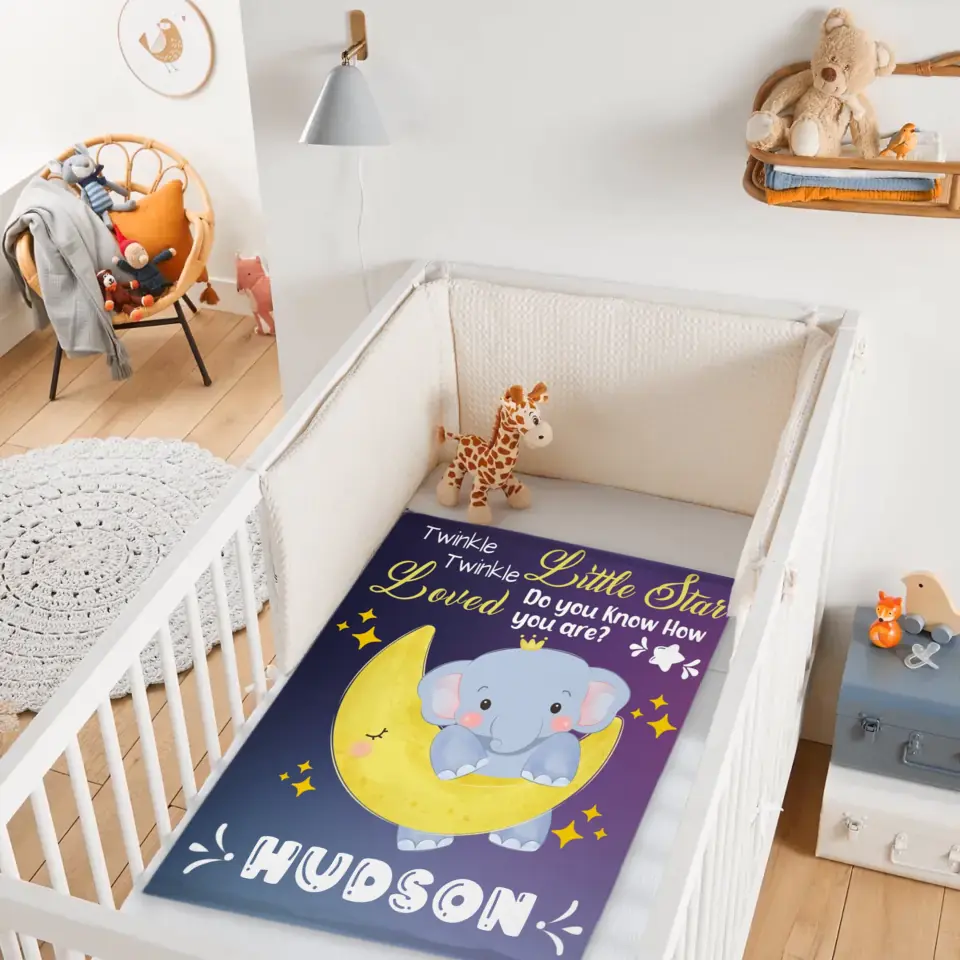 Couvertures personnalisées pour bébé pour garçons et filles – Twinkle Little Star Baby Elephant On Moon