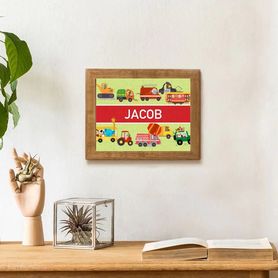 Personalized Name Puzzle for Kids, Animals Trucks